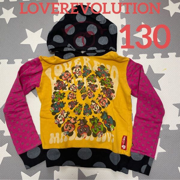 LOVEREVOLUTION パンディ柄プリントパーカー 130cm☆ドット柄 スウェットパーカー キッズ