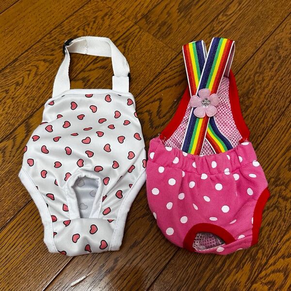 犬用サニタリーパンツ 2枚セット ハート柄と水玉柄