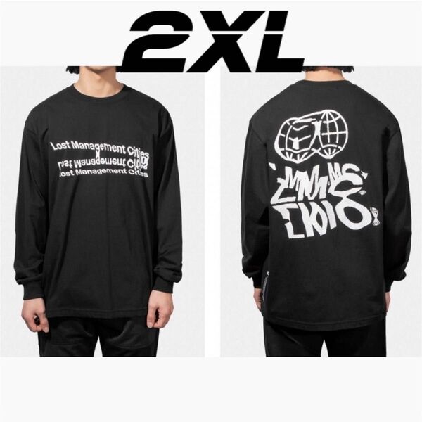 プリント ロゴ ルーズ ロングTシャツ 黒 ブラック ユニセックス 2XL ロンT 長袖Tシャツ