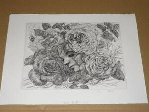 銅版画「盲目の薔薇」林由紀子　2019年制作・限定30部1番・タイトル・署名入り・版面サイズ145×194ミリ。新品の極美です。