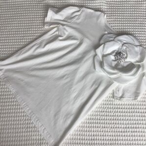 美品 Bigフラワーモチーフカットソー 白 フリー ゆったり Tシャツ 半袖 姫系 ロリータ トップス