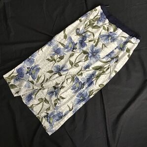 B-chad】花柄 スカート リネン100% 麻 日本製 S-M 総ゴム 前スリット タイトスカート ロング 上質素材 裏地付き