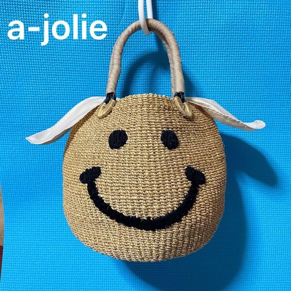 a-jolie アジョリー ニコちゃん スマイル かごバッグ ベージュ アバカ マニラ麻 天然素材