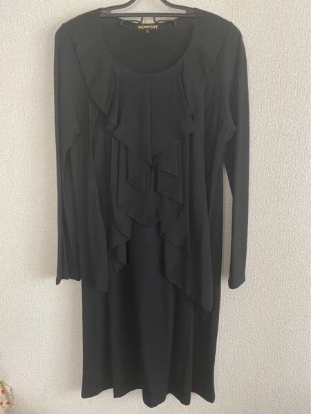 ワンピース ブラック 黒 長袖 ブラックフォーマル ウールワンピース 喪服 黒 レース フリル sportiff Sサイズ
