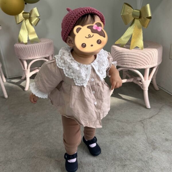 80cm-90cm コーデ売りセット☆ ベレー帽・レースブラウス・レギンス 春服