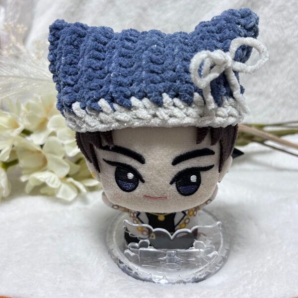 ぬいぐるみ用 猫耳 ニット帽 ちびぐるみ リボン ぬい帽子 ハンドメイド 編み物