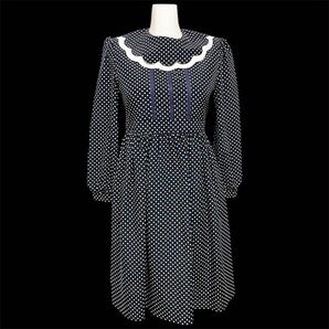 古着 ヴィンテージ ワンピース 昭和 レトロ 丸襟 水玉 ドット フレア リボン