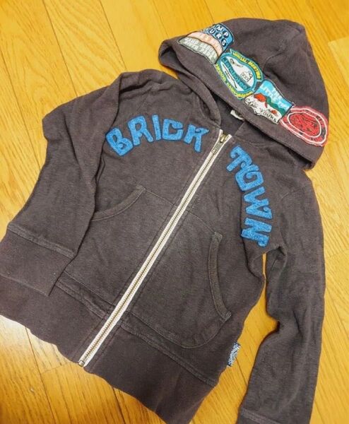 110 パーカー トレーナー 長袖 黒 子供服 キッズ ロゴ フロントジッパー こども フーディ 110センチ F.O.KIDS