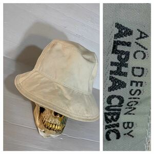 ALPHA CUBIC Alpha Cubic cotton 100 eggshell white race line design campus bucket hat bucket hat unbleached cloth 57.5cm