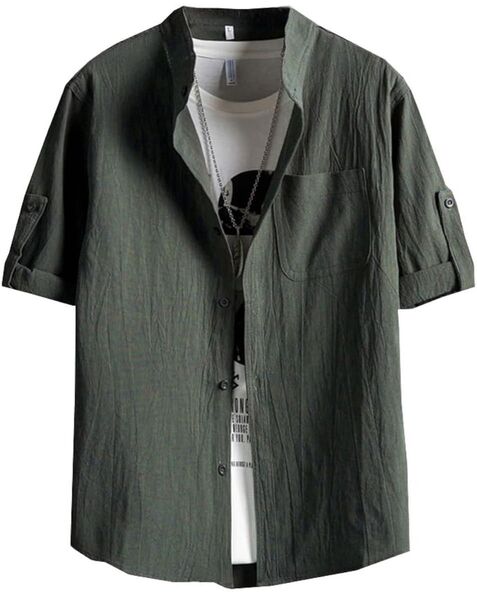 シャツ メンズ 七分袖 半袖 夏服 ファッション ボタンアップ シャツ 大きいサイズ メンズ 無地 柔らかい