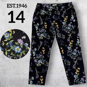 EST.1946 花柄 カジュアルパンツ 14 ストレッチ ブラック 黒 パンツ 花柄 総柄 ボトムス