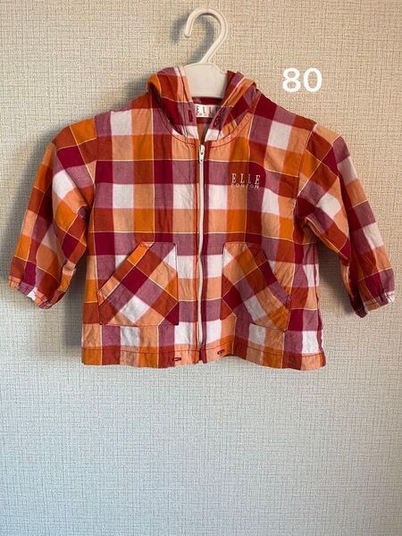 女の子 パーカー80 ジャケット80 ジップアップパーカー 長袖 アウター80 赤 レッド エル