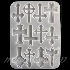 クロス 十字架 チャーム 12種 シリコンモールド 1P ハンドメイド レジン 材料 パーツ アクセサリー