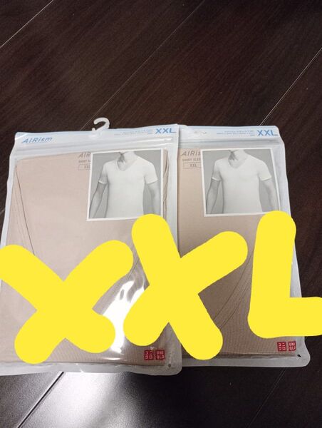 値下不可 未使用 ユニクロ エアリズム XXL ベージュ Vネック T 半袖 2枚 メンズ