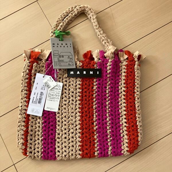 MARNI MARKET マルニマーケット ストライプバッグ フューシャ 未使用