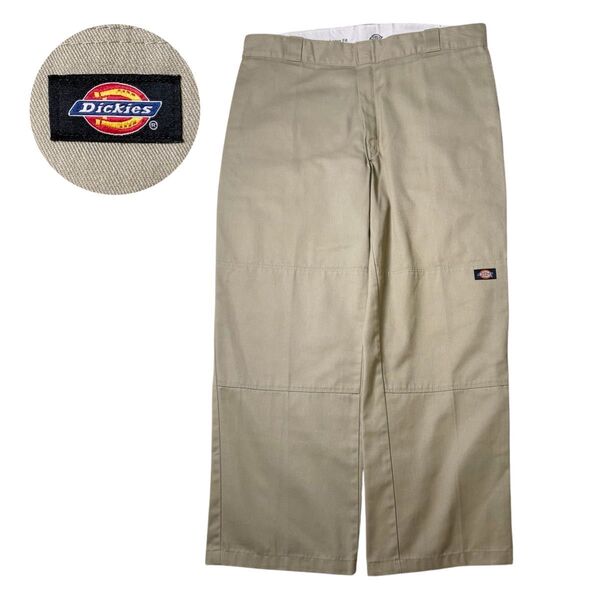 ディッキーズ ダブルニー W38 ワークパンツ 大きいサイズ 美品 ベージュ アメカジ ストリート デカバキ Dickies 古着