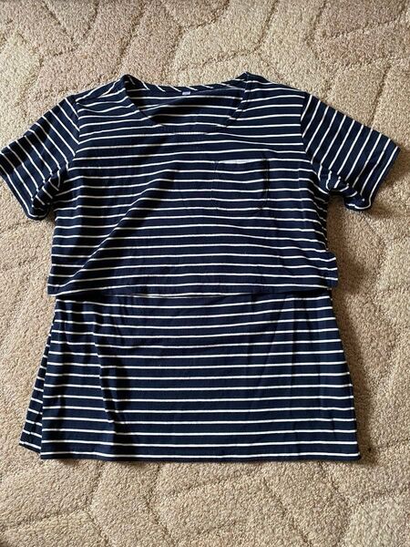 マタニティ 半袖 Tシャツ 授乳口付き ボーダー
