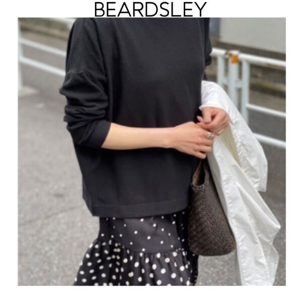 BEARDSLEY 鹿の子プルオーバー ブラック ビアズリー ニットソー 長袖 スプリングニット 日本製 コットン 黒 ドルマン