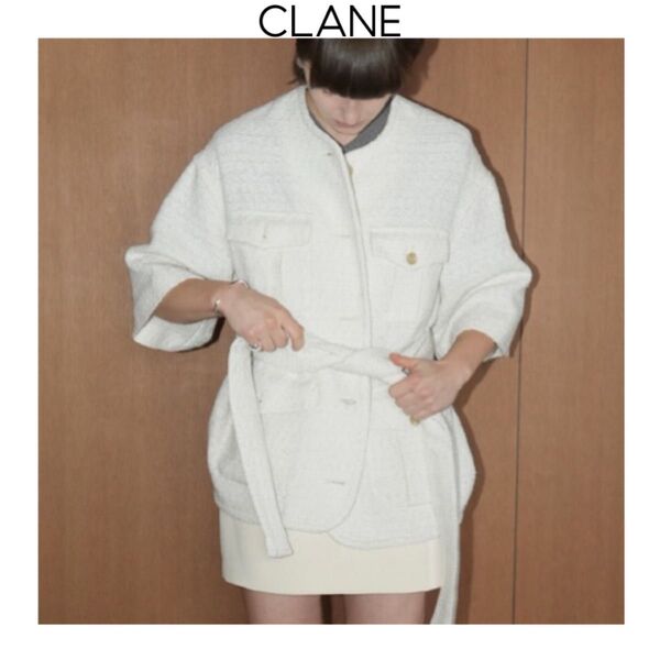 CLANE HALF SLEEVE TWEED JACKET ハーフスリーブツイードジャケット ホワイト クラネ ノーカラー 白