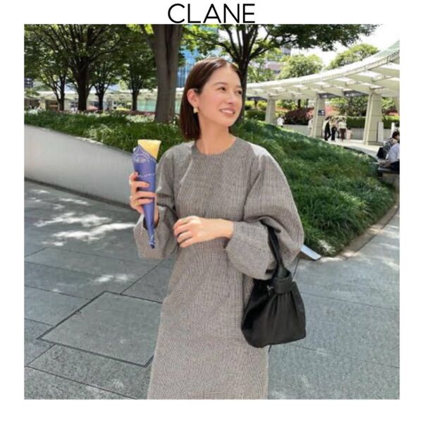 CLANE SEMI CIRCLE SLEEVE ONE PIECE クラネ セミサークルスリーブワンピース ギンガムチェック