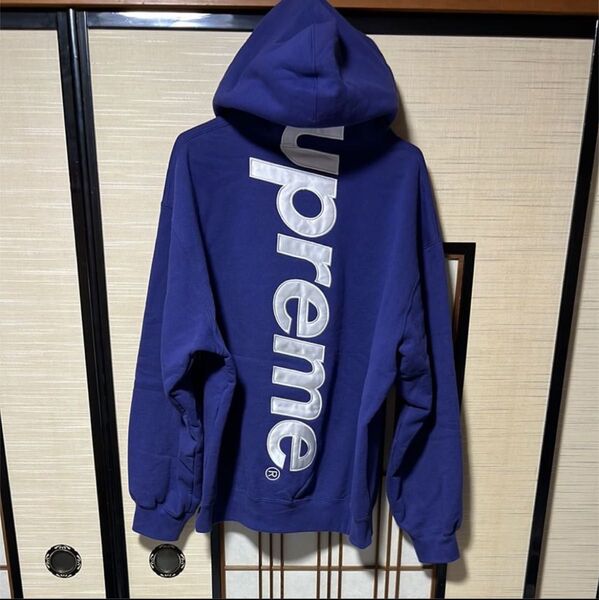Supreme Satin Applique Hooded Sweatshirt "Washed Navy" Lサイズ パーカー