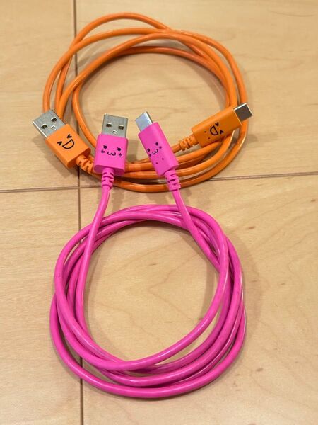 2本セット ELECOM エレコム USB 充電ケーブル タイプC 3A出力 USB2.0準拠品 1.2m ピンク オレンジ 顔
