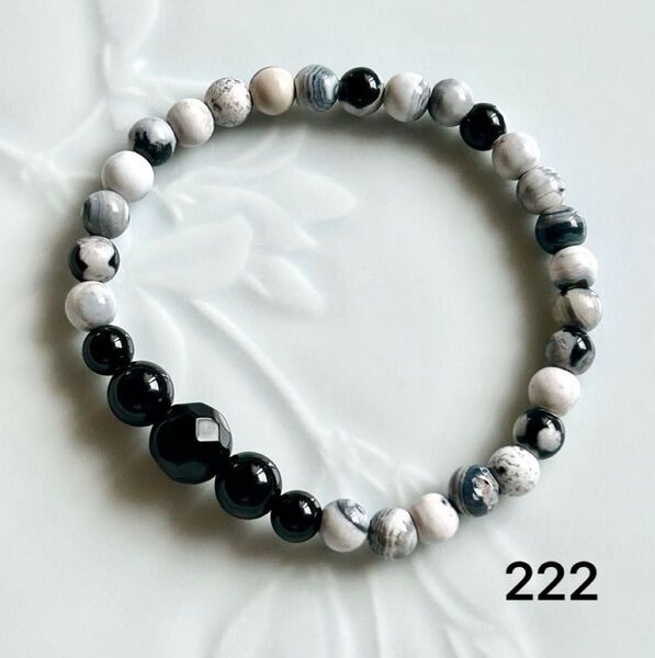 No.222 天然石ブレスレット パワーストーン ハンドメイド ブラックオニキス オルカアゲート