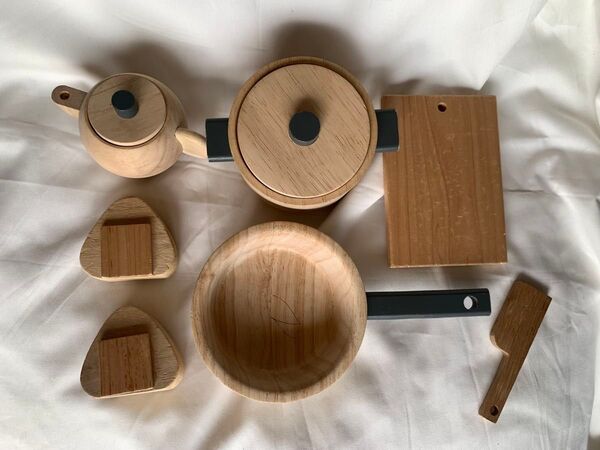 【廃盤品】無印 木製 ままごと フライパン 鍋 急須 他