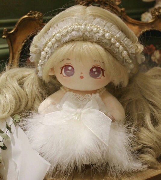 新品 20cm ぬいぐるみ服 ぬい服 ドレス ワンピース 白 ホワイト リボン 羽 バレリーナ風 フェザードレス