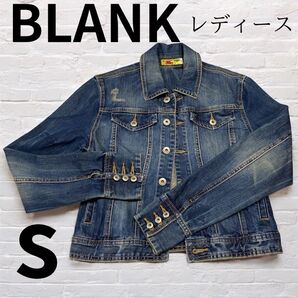 BLANK レディース デニムジャケット Gジャン デニム インディゴ アウター Sサイズ ダメージ 古着