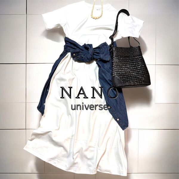 美品 NANOuniverse Tシャツワンピ ロングTシャツ 白 サイズ36 ワンピース