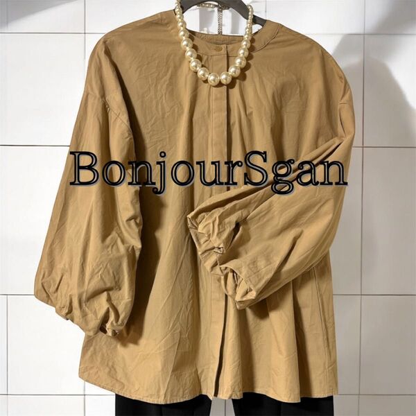 BonjourSgan ブラウス チュニック ベージュ Mサイズ バルーン袖 シャツ