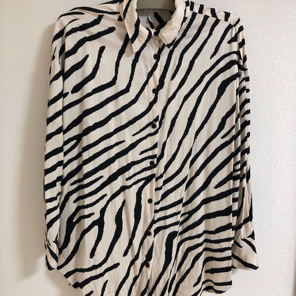 【H&M】ゼブラ柄シャツ Mサイズ ベージュ ブラック