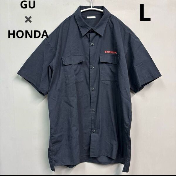 GU ジーユー HONDA ホンダ 半袖ワークシャツ ブラック 黒