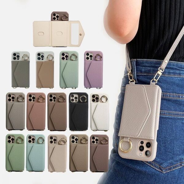 iphone スマホ ケース ショルダー 手帳型 カード リング 財布