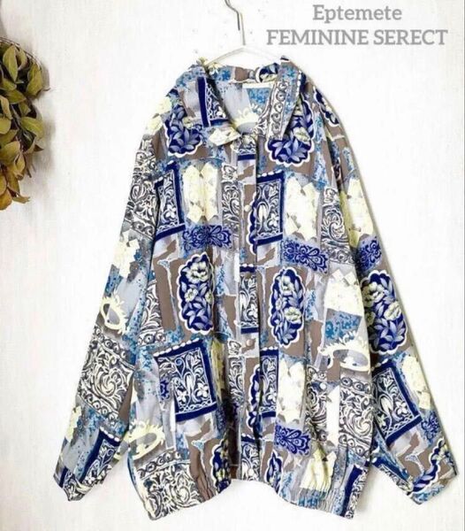 男女OK【レトロ柄】ボタニカル 花柄/とろみ素材/ブルゾン/レトロフラワー/ジャンバー/L〜XL/ユニセックス/Eptemete