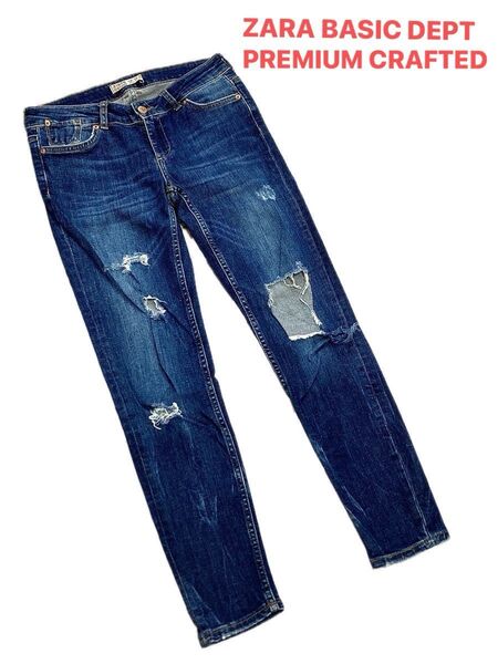 【ZARA/ザラ】ハードダメージ加工/ストレッチ スキニーデニム/デニムパンツ/ジーンズ/used加工/EUR 36/USA 04