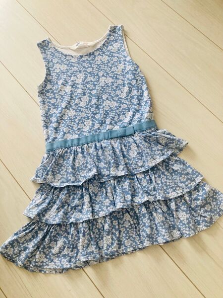 H&M エイチアンドエム 花柄フリルワンピース リボン ノースリーブ 110
