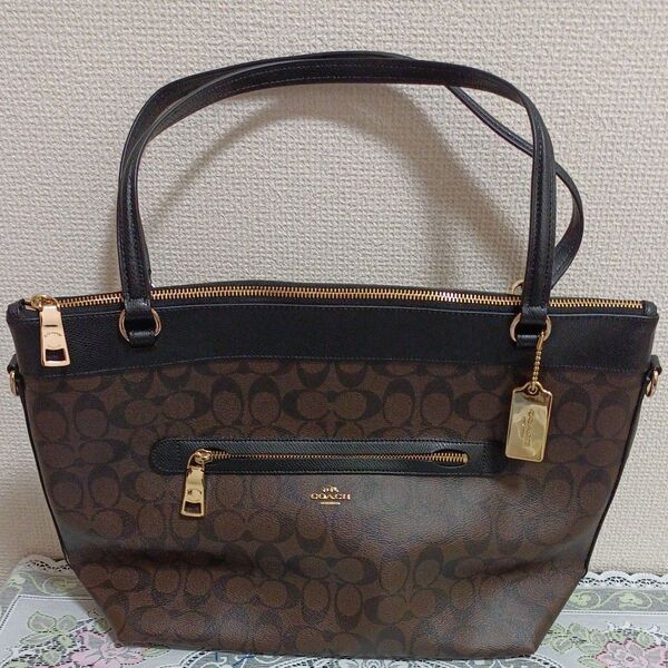 COACH コーチ F54690 PVC/レザー シグネチャー ショルダーバッグ トートバッグ 2WAY