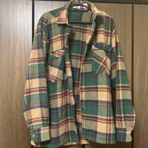 チェック柄コート グリーン系 古着