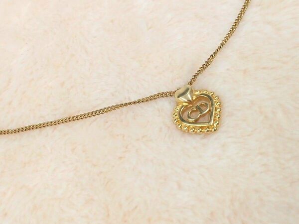 ディオール Dior ネックレス ロゴ ハート CD ゴールド ラインストーン