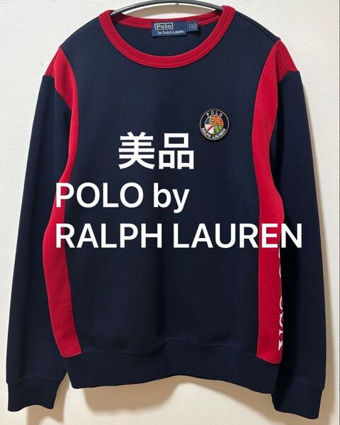 美品 POLO by RALPH LAUREN ラルフローレン 刺繍ワッペンロゴ スキーヤープリント スウェット