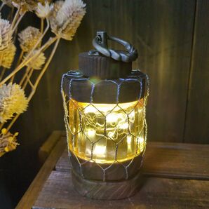 ミニライトSサイズ 金網 ランタン風 ハンドメイド 浮造り風焼き加工