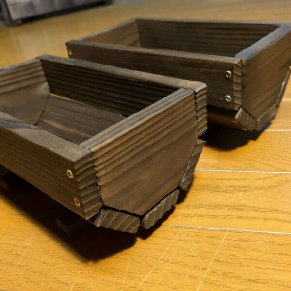 樽置型プランター2個セット ハンドメイド 手作り 浮造り風焼き加工