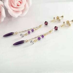 Art hand Auction Czech Dagger Tanzanite and Zirconia Crystal Handmade Earrings/Cubic Zirconia/Elegant/Crystal/Czech/Gold/Purple, Women's Accessories, Earrings, beads, Glass