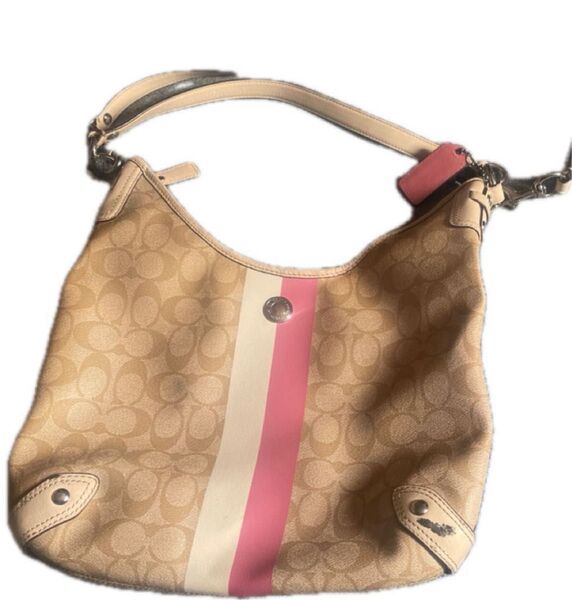COACH ショルダーバッグ ピンク×ホワイトライン