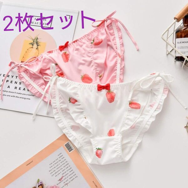 ゆめかわいい紐パンツ レディースショーツ 下着セット ホワイトピンク いちご苺m16 M L 女性下着 ランジェリー パンツ