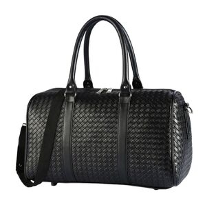 新品・未使用 ボストンバッグ 編み込み 2WAY 旅行・出張カバン PUレザー ブラック大サイズ