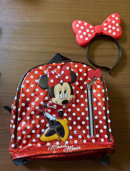 Disney ミニーマウス 赤 水玉 ラメ リュック