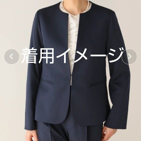 ●最終価格●【adapt retailing】洗える ストレッチ素材 ノーカラージャケット ネイビー L カギフックタイプ